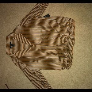 Black, white, and yellow striped v cut blouse